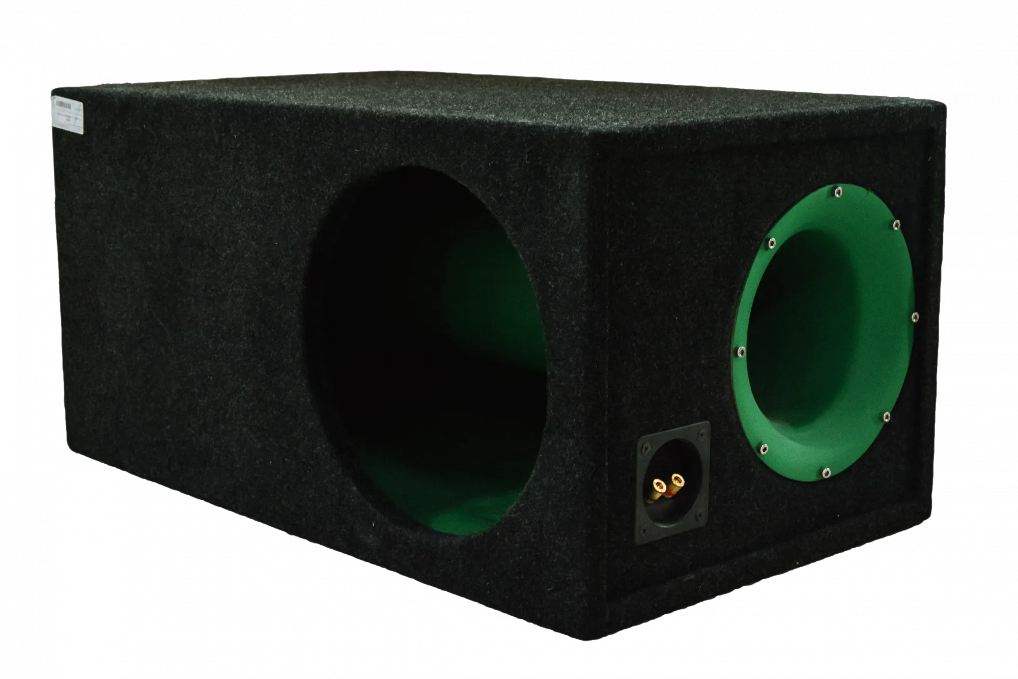 Ящик под сабвуфер 15" люкс с трубой в лицо зеленый - фото