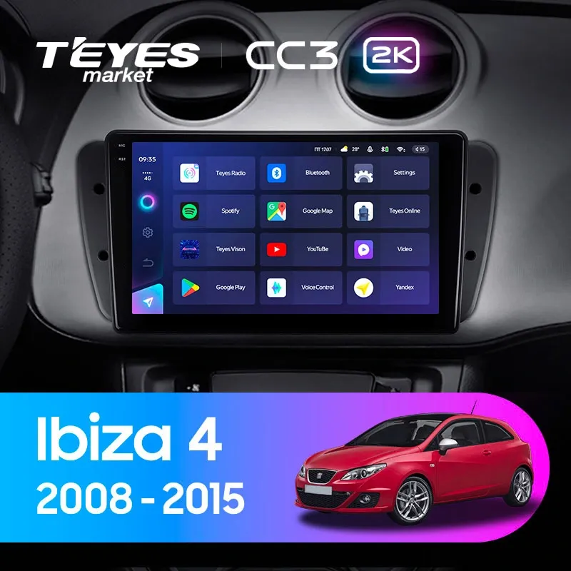 Комплект магнитолы TEYES CC3 2K 9.5" для SEAT Ibiza IV 2008-2015