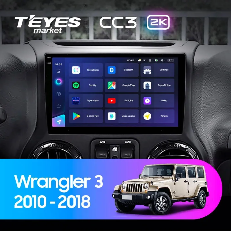 Комплект магнитолы TEYES CC3 2K 10.36" для Jeep Wrangler III 2007-2018