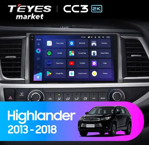ШГУ Teyes CC3 2К 4/32 Toyota Highlander 3 XU50 2013-2018, 10.2" - фото