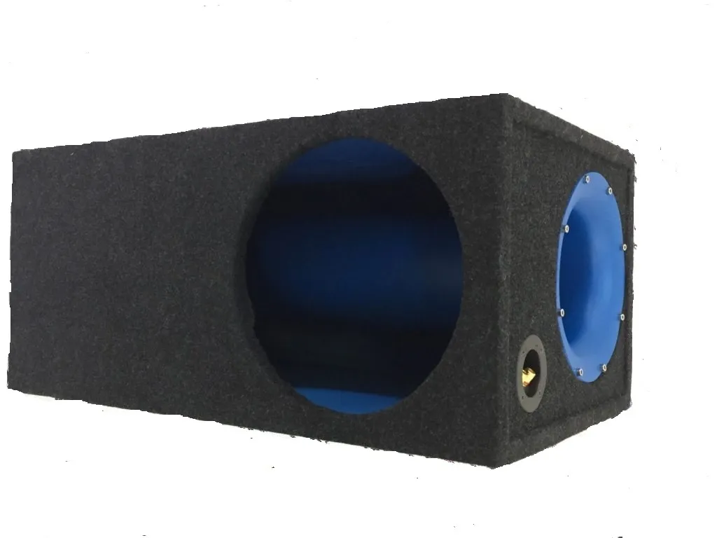 Ящик под сабвуфер 12" люкс с трубой искра желтая на синем - фото