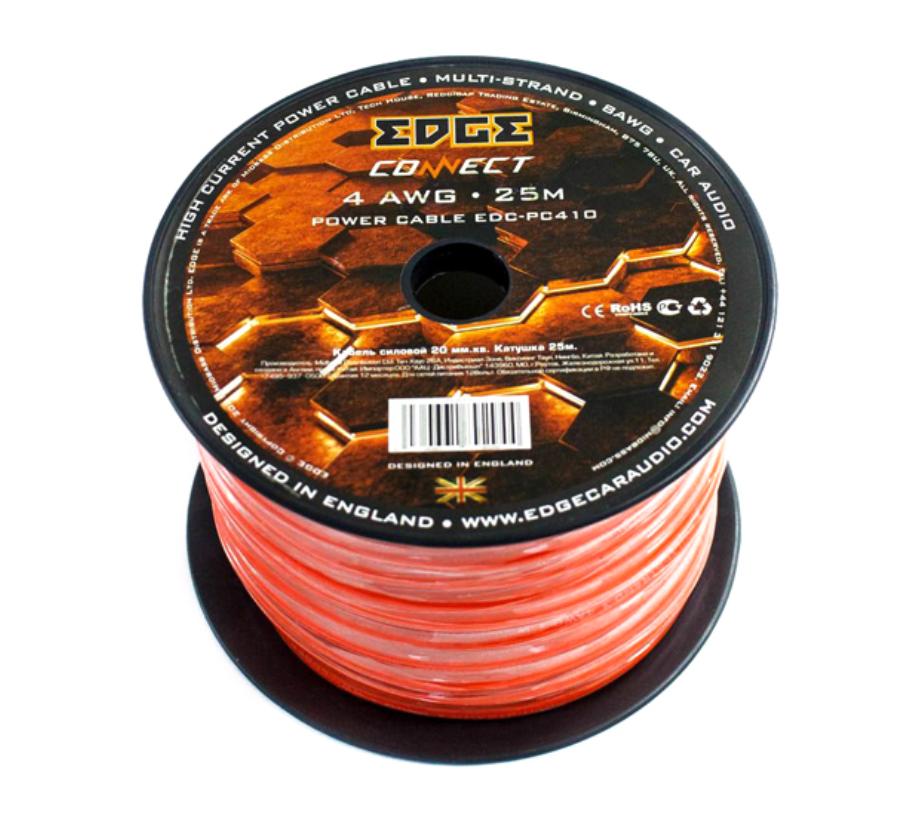 Силовой кабель EDGE EDC-PC410 4AWG Orange (1б-25м)(1м) - фото